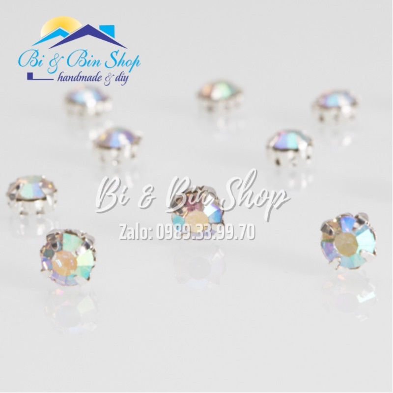 100 Viên Đá Đế 4 Chấu Hạt Pha Lê Trắng Đủ Size Đính Kết Trang Phục Thời Trang