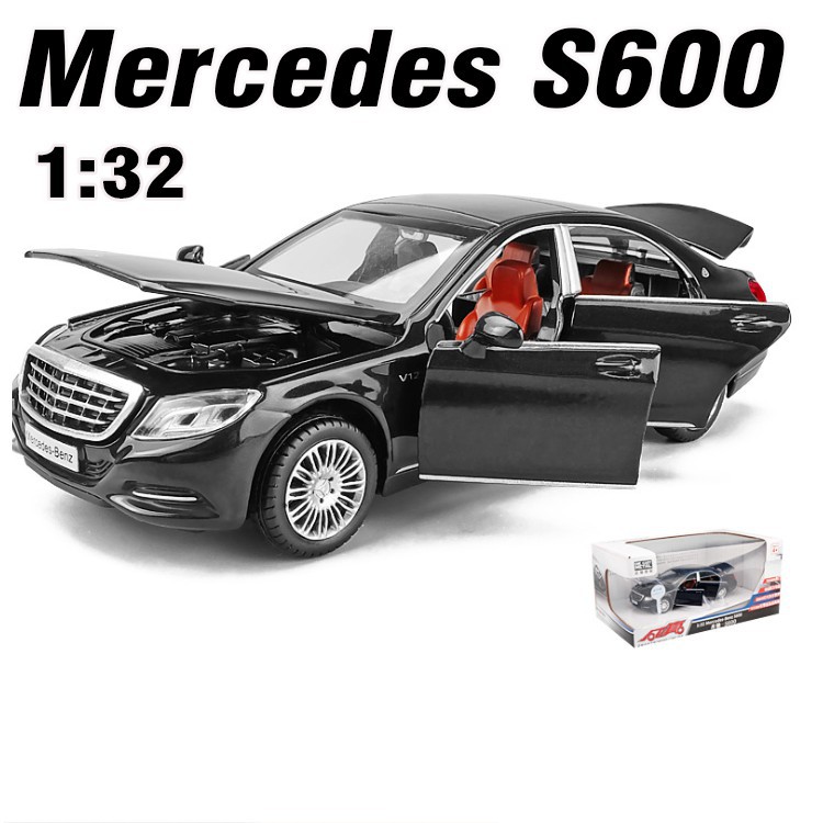 Xe mô hình ô tô MERCEDES BENZ S600 ĐỒ chơi trẻ em bằng sắt tỉ lệ 1:32 có âm thanh và đèn mở các cửa