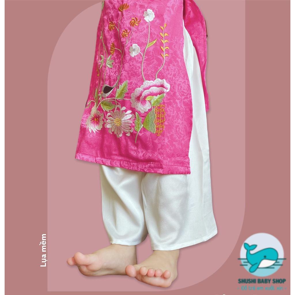 Áo Dài Lụa Truyền Thống Hàng Thiết Kế Cao Cấp Chubby Beans Thêu Tay Tinh Xảo