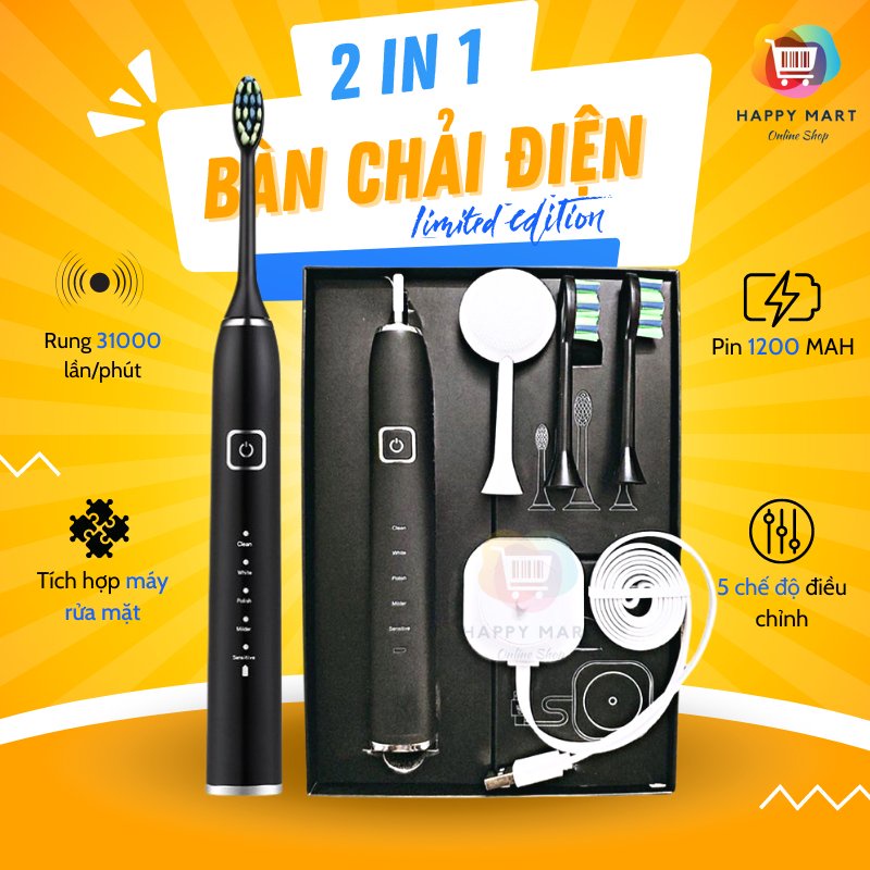 Bàn chải điện tích hợp máy rửa mặt, bàn chải đánh răng tự động cao cấp công nghệ sóng âm sonic bản giới hạn