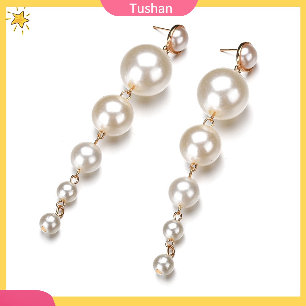 Khuyên Tai Dáng Dài Đính Ngọc Trai Nhân Tạo Thời Trang Cho Nữ