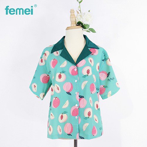 FEMEI - Áo pyjama đào xanh lụa hàn AOLE003