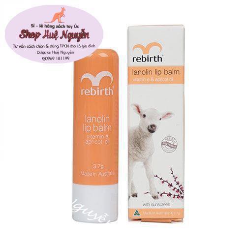 [Son dưỡng môi chống nứt nẻ] Chống Nắng Nhau Thai Cừu Và Vitamin E Rebirth Lanolin Lip Balm Vitamin E & Apricot Oil