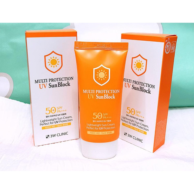 Kem chống nắng kiềm dầu SUN BLOCK 3W CLINIC MULTI PROTECTION UV SUN BLOCK 70ml - Hàn Quốc Chính Hãng