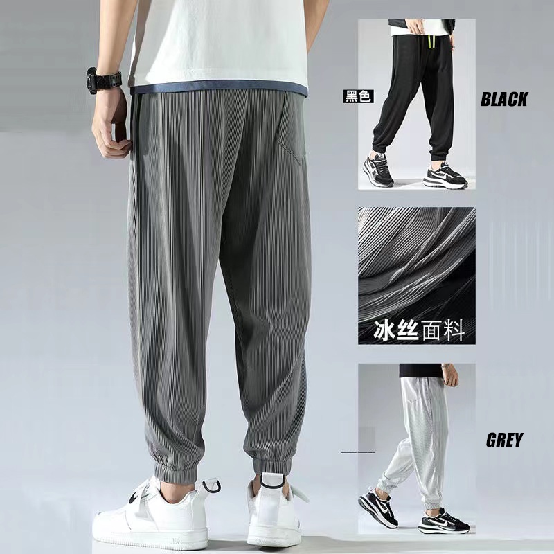 💥7.7 Quần Thể Thao Vải Lụa Lạnh Mỏng Kẻ Sọc Phối Dây Rút Thoáng Khí Thời Trang Mùa Hè Cho Nam Size M-5XL