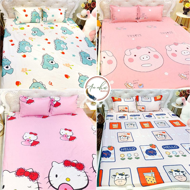 Bộ ga gối 💖m2/m4💖 drap giường poly, ga trải giường + 2 vỏ gối nằm cute An Như Bedding | BigBuy360 - bigbuy360.vn