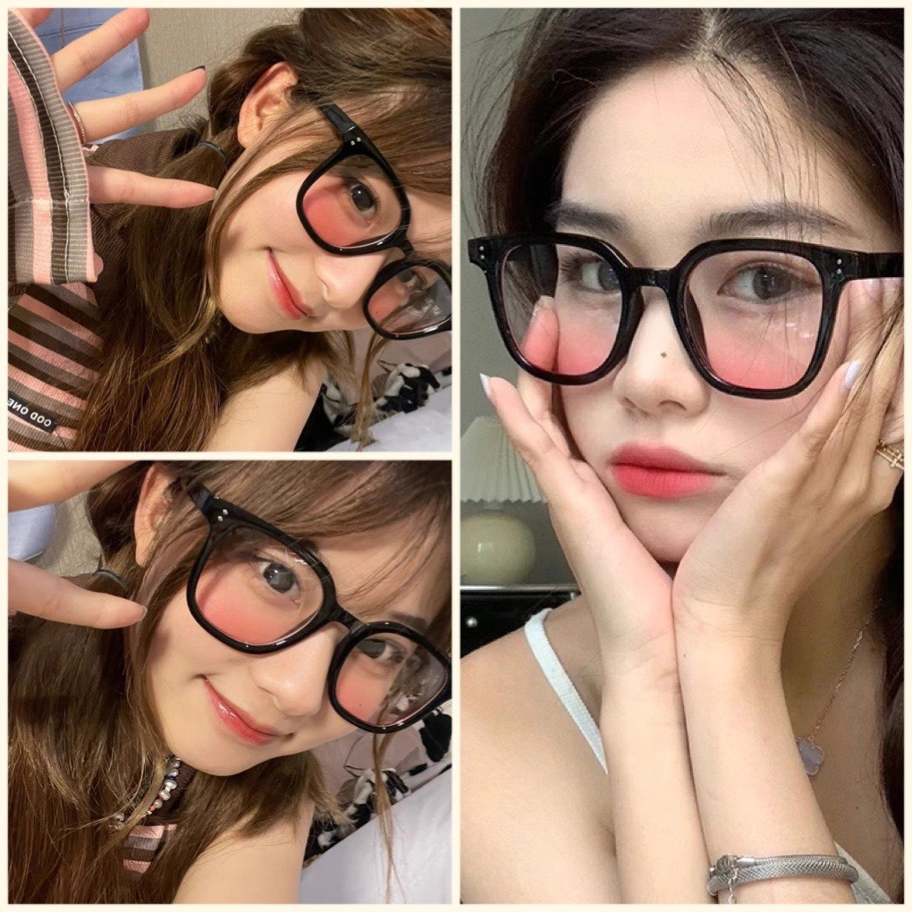 Kính nữ tạo hiệu ứng má hồng gọng đen Kính không độ cute dễ thương dành cho nữ
