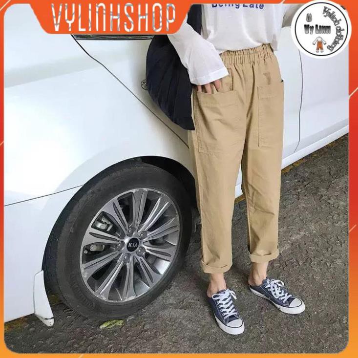 Quần xuông kaki 🔥VYLINHSHOP🔥 quần baggy nữ vải kaki, ống xuông 3 màu Đen Vàng Sữa, mặc đi học, đi chơi freesize