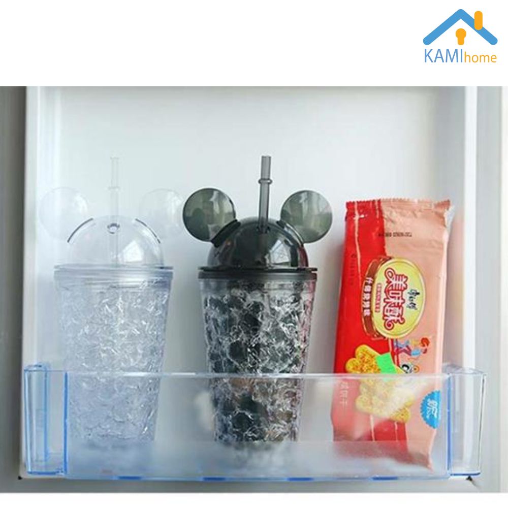 Ly uống nước dễ thương kiểu trà sữa có ống hút (Lớp đá lạnh vĩnh cửu) cỡ 450ml mã 22009