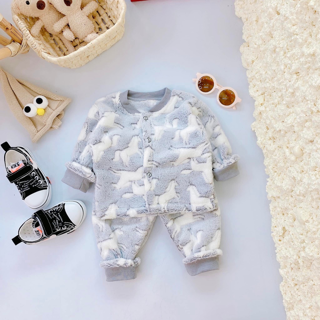 Bộ dài minh đức cúc giữa lông tuyết cho bé, bộ quần áo thu đông cho bé