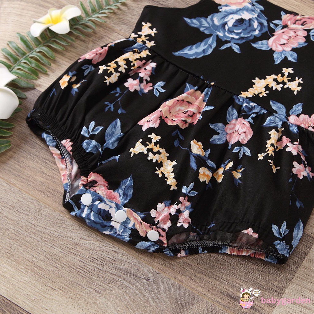 Áo Liền Quần Cổ Tròn In Hoa Xinh Xắn Cho Bé Gái