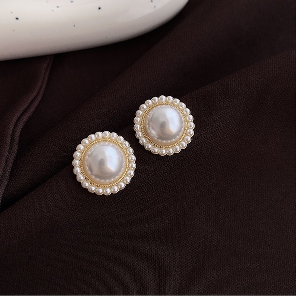 Bông tai mạ bạc 925 đính hạt ngọc trai giản đơn sành điệu