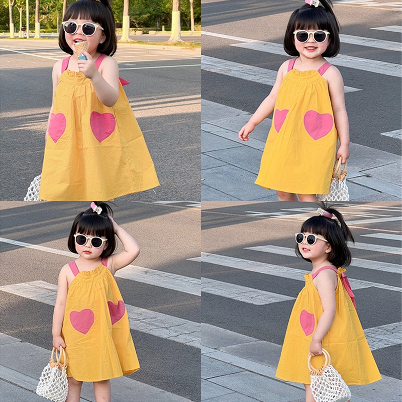 Đầm Hai Dây In Hình Trái Tim Xinh Xắn Thời Trang Mùa Hè Cho Bé Gái
