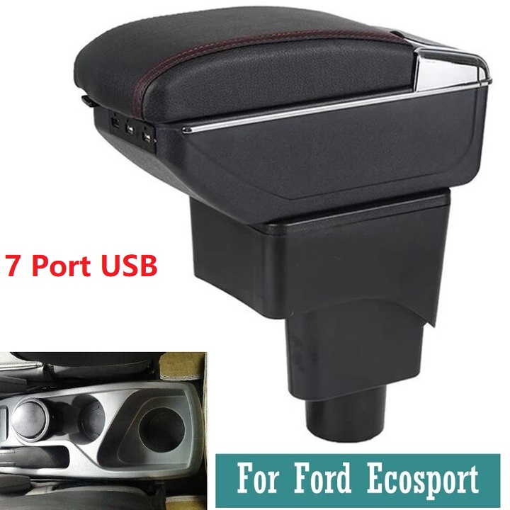 Hộp tỳ tay, đệm tỳ tay lắp cho xe Ford Ecosport tích hợp 7 cổng USB, Armrest box for Ford Ecosport