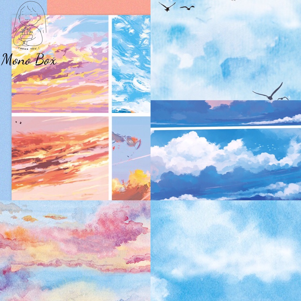 [Chiết] Đoạn Washi tape dài 35cm chủ đề phong cảnh bầu trời, băng dán trang trí làm tranh washi Mono_box