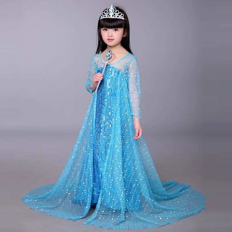 Đầm dự tiệc đính kim sa màu xanh dương toàn diện kiểu công chúa Elsa trong Frozen