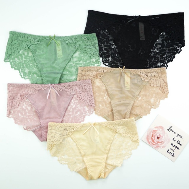 Quần Lót Nữ Ren Phối Lưới Lưng Thấp Thoải Mái Gợi Cảm Frangipani (Mustoto MQ23)