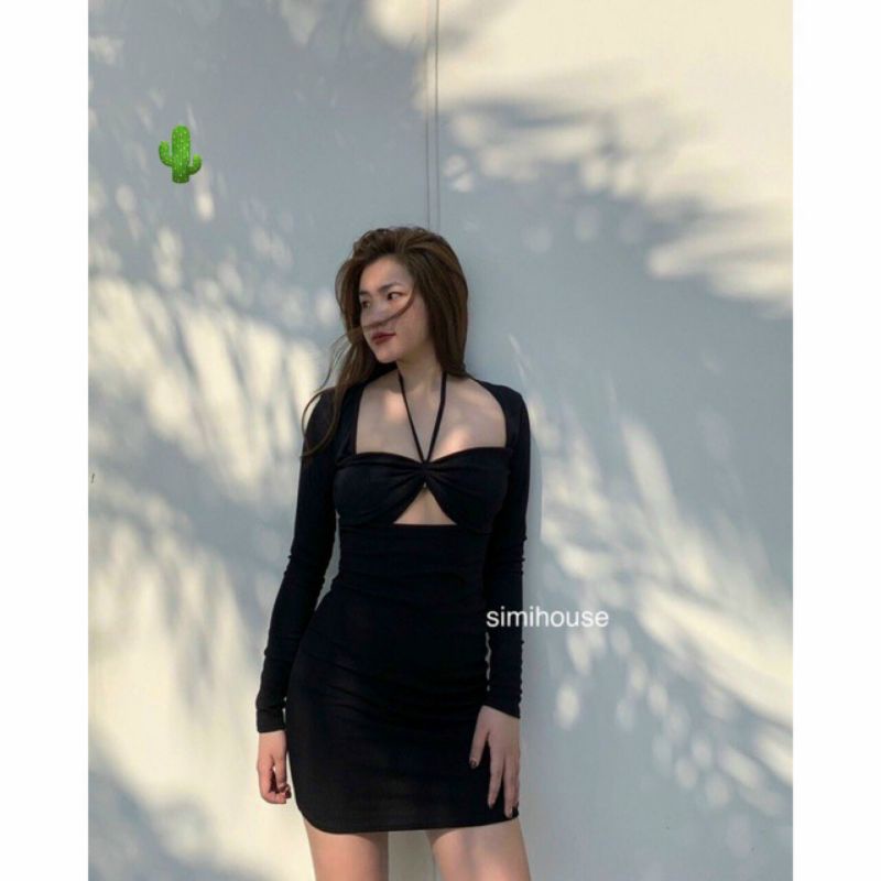 [HOT] Đầm Body Tay Dài tiểu thư Ngực phối viền bèo kèm hình thật sàn có 3 màu Đen, Đỏ và Xanh