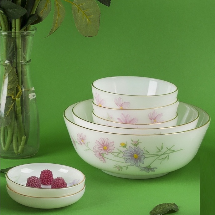 Tô khum / tô sâu viền vàng 22K họa tiết hoa màu hồng Thủy Tinh Ngọc USA Homeset cao cấp nhập khẩu chính hãng