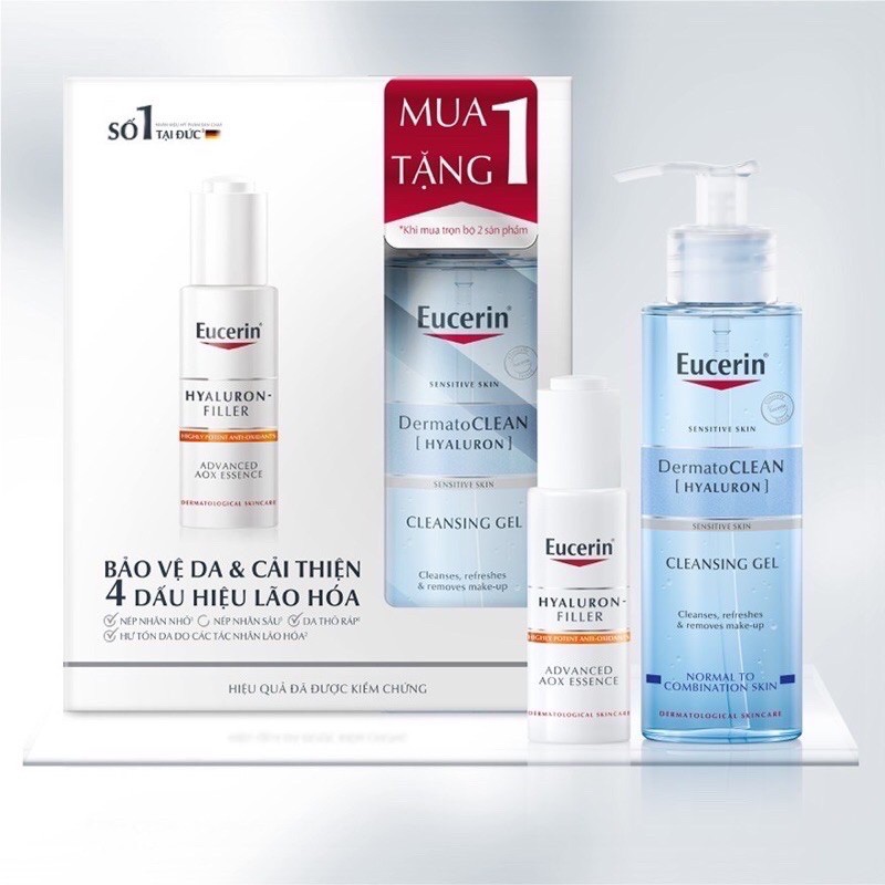 Tinh Chất Eucerin Hyaluron Filler Cấp Ẩm Giúp Giảm Lão Hóa 30ml Tặng Gel Rửa Mặt Eucerin Dermato Hyaluron Dịu Nhẹ 200ml
