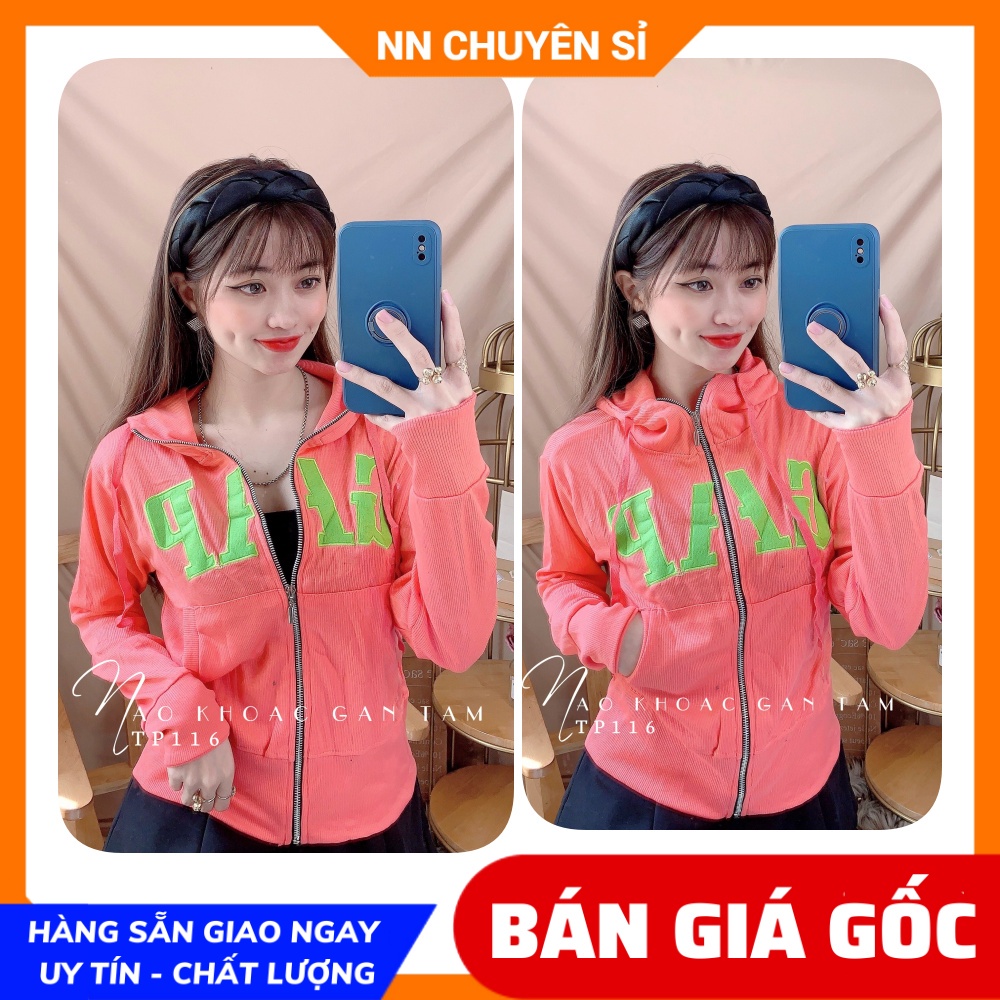 Áo khoác chống nắng có nón cho nữ chất thun gân tăm mềm mịn co giãn lên phom siêu ôm dáng thêu chữ dễ thương TP116
