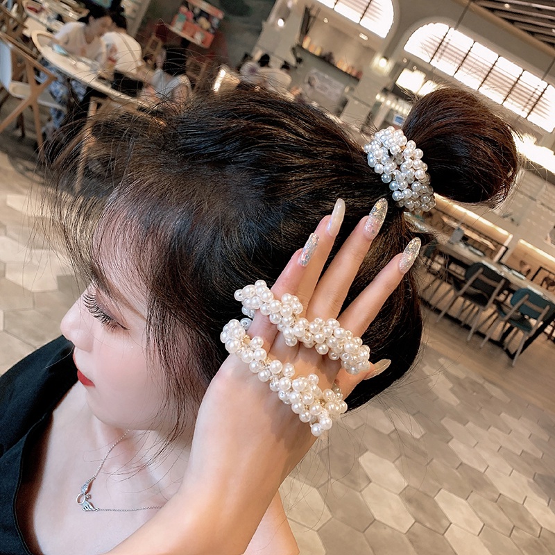 Dây buộc tóc cỡ lớn đính ngọc trai nhân tạo xinh xắn