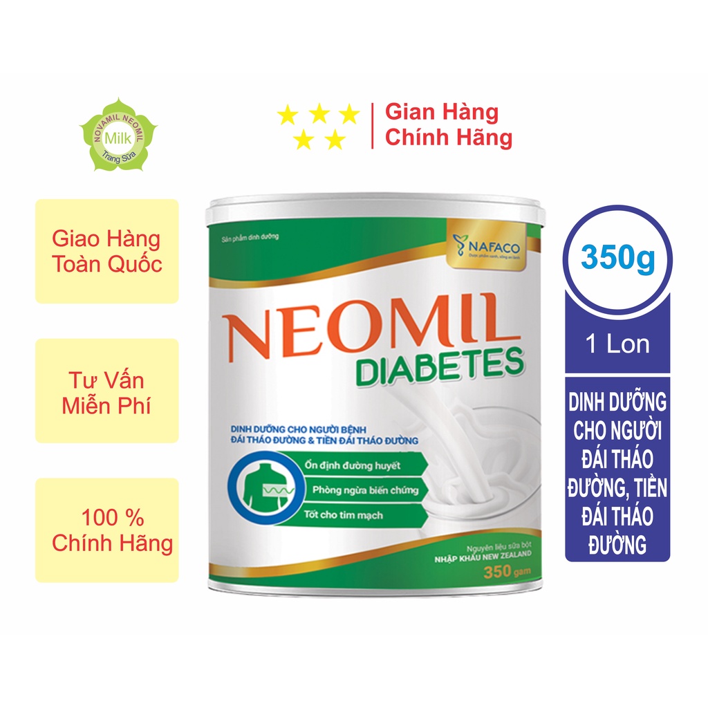 Sữa NEOMIL DIABETES_Giá rẻ 350g - Dinh dưỡng cho người bệnh đái tháo đường và tiền đái tháo đường.