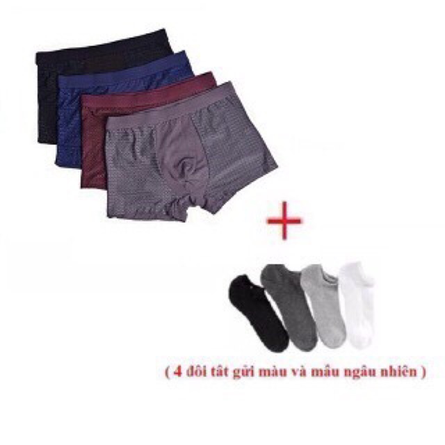 Combo Hộp 4 Quần Sịp Thông Hơi Loại Mới + 4 Đôi Tất Ngắn Cổ