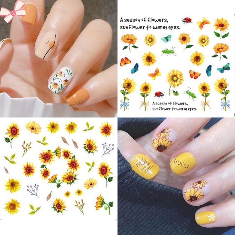 Bộ 12 Miếng Dán Trang Trí Móng Tay Họa Tiết Hoa Hướng Dương Xinh Xắn