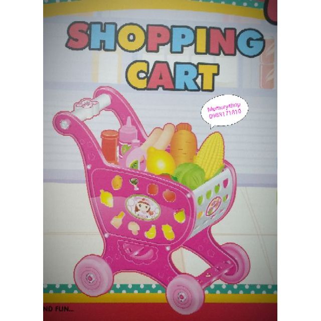 🛒 Xe đẩy shopping siêu thị kèm hoa quả size nhỏ