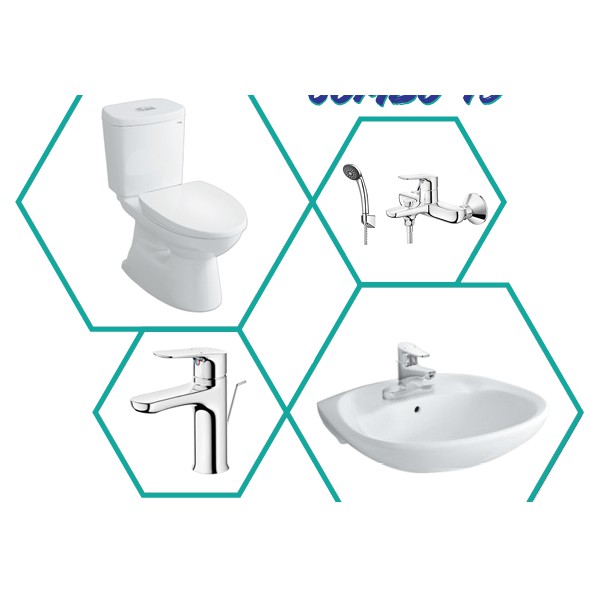 Combo thiết bị nhà tắm INAX 0001 bao gồm vòi rửa tay + chậu lavabo + bộ sen tắm + bồn cầu