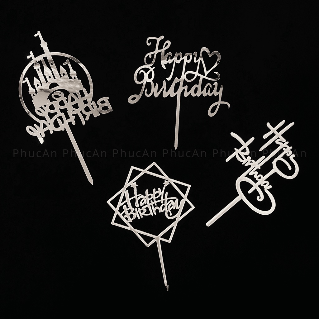 Cây cắm hpbd mica vàng đen cắm bánh sinh nhật ngẫu nhiên