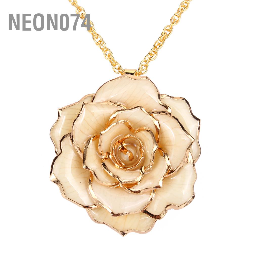 🥭 Vòng cổ Mặt Hoa Hồng Dây chuyền vàng Hoa hồng 30mm với mặt dây nhúng 24k Quà tặng cho phụ nữ Neon074