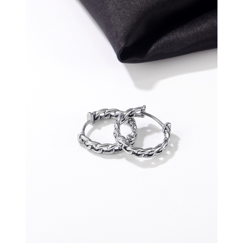 Bông tai titan unisex kiểu vòng xích tròn không gỉ UE2206