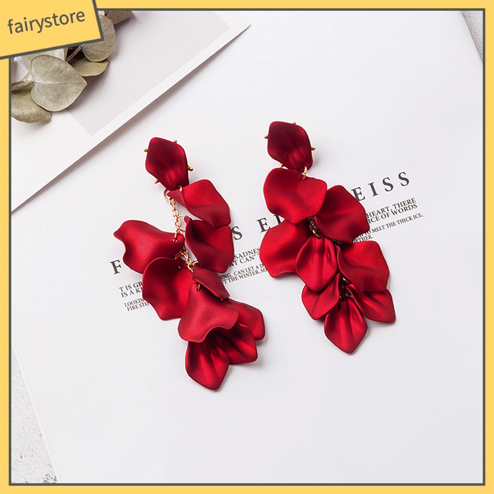 Khuyên tai dáng dài mặt hình hoa hồng phong cách vintage đẹp mắt