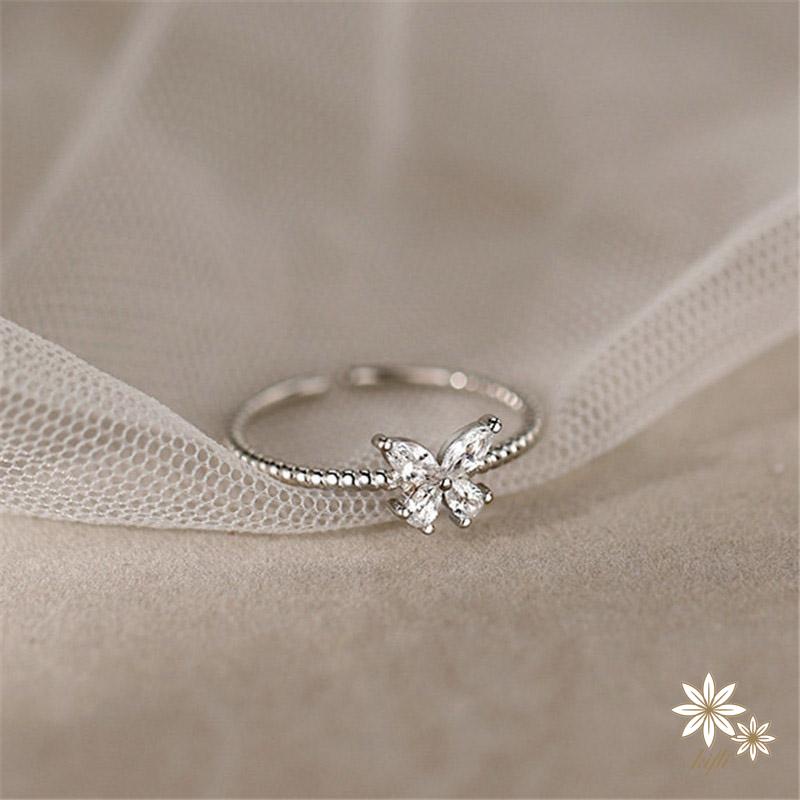 【Kifli】Nhẫn mở bằng bạc mặt hình ngôi sao đính đá zircon pha lê thời trang cho nữ