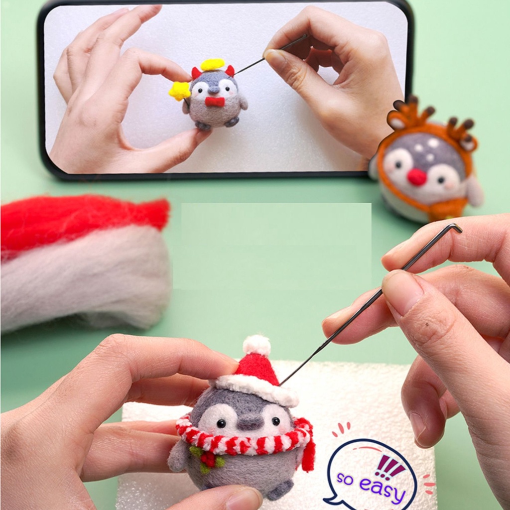Len Chọc Handmade, Bộ Kit Len Chọc Biệt Đội Chim Cánh Cụt