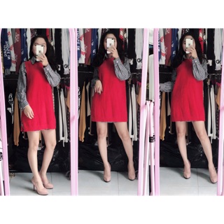 Set váy sơ mi- len gile lông thỏ