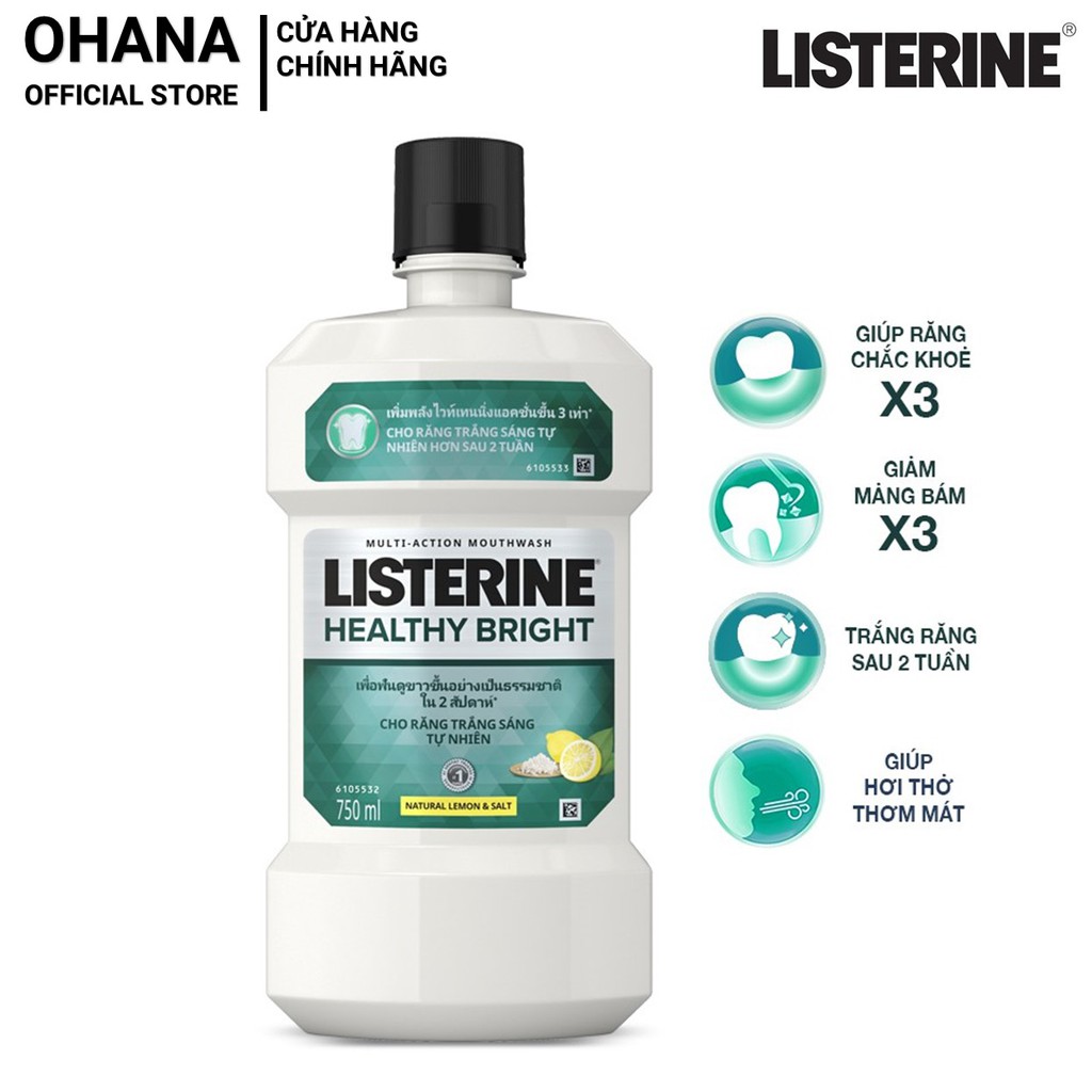 Nước Súc Miệng Làm Trắng Sáng Răng Tự Nhiên Listerine Healthy Bright - (Vị Chanh Muối)