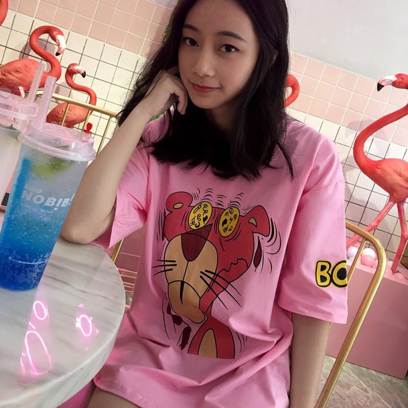 Áo thun cổ tròn ngắn tay bằng cotton họa tiết hoạt hình thời trang đường phố dành cho nữ