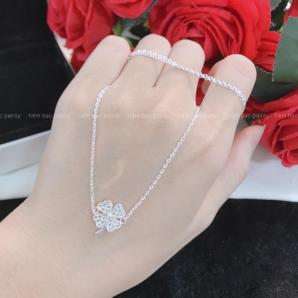 Dây chuyền bạc PANSY cỏ 4 lá may mắn, vòng cổ nữ chất liệu bạc ta 925 cao cấp