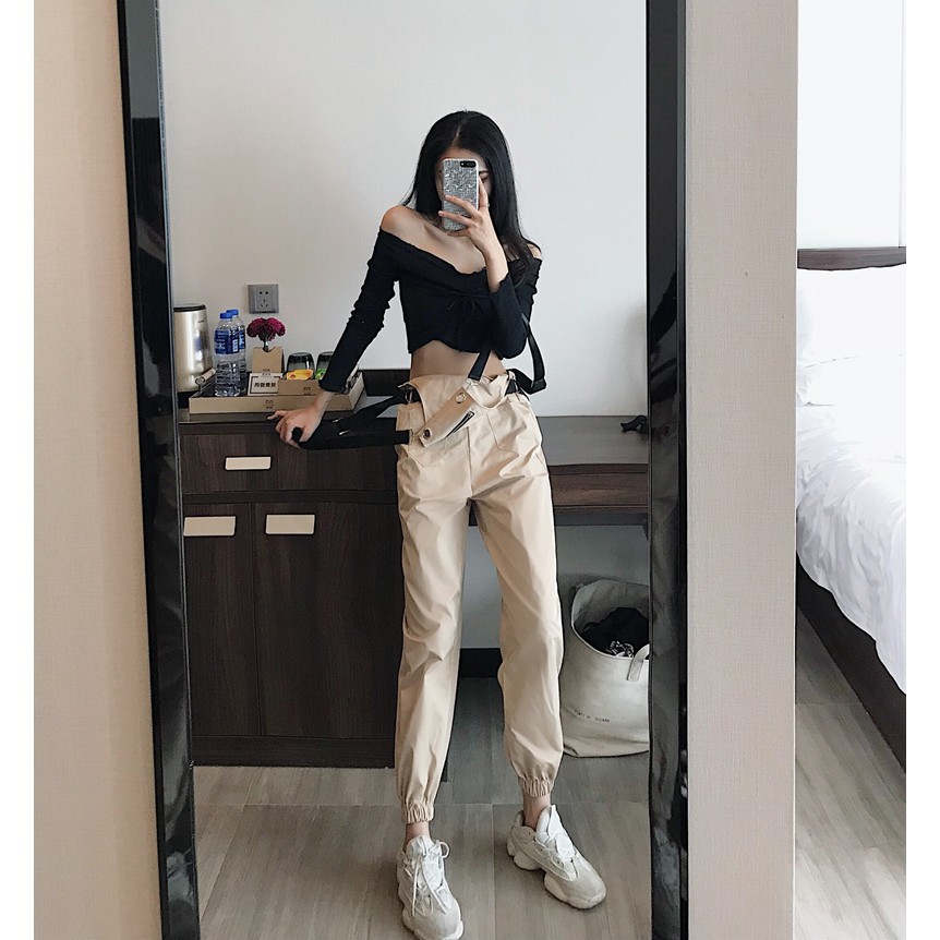 ORDER_set áo trễ vai + yếm kaki streetwear style MAMAMOO Solar