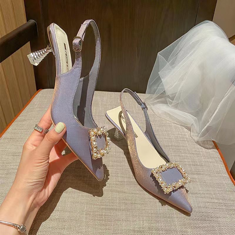 Sandal cao gót khoá đá vuông 5p fullbox