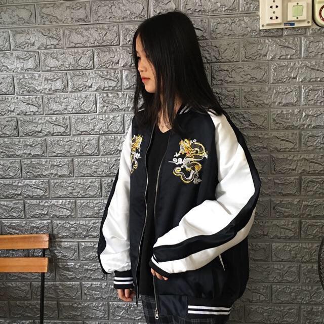 Áo Khoác Gió BOMBER THÊU RỒNG ĐEN DRAGON Unisex nam nữ GUUZ form thụng chất gió dày đẹp [NewUnisex]