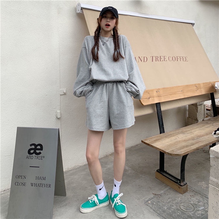 Set Áo Hoodie + Quần Short Thiết Kế Mới Năng Động Thời Trang Dành Cho Nữ