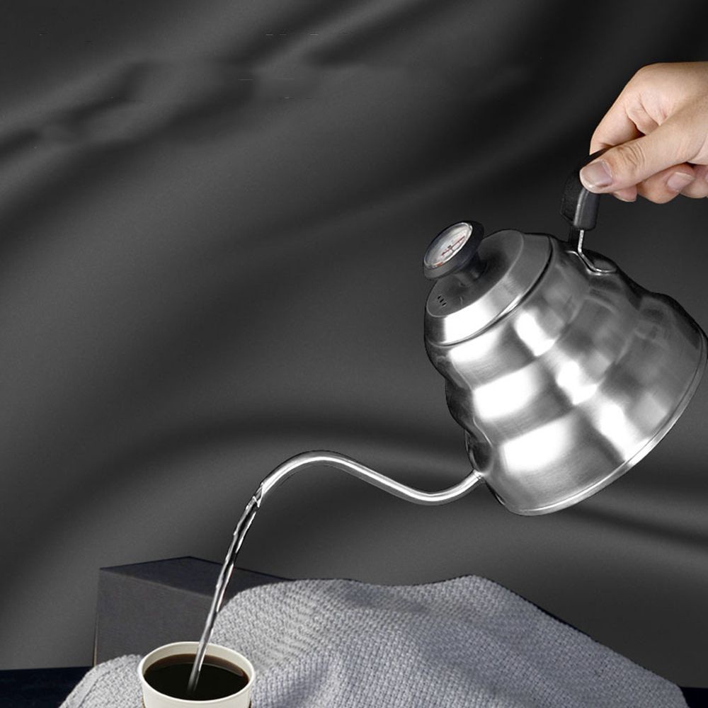 Ấm pha trà bằng thép không gỉ hình thiên nga cổ dài kèm nhiệt kế tiện dụng cho nhà bếp/ văn phòng
