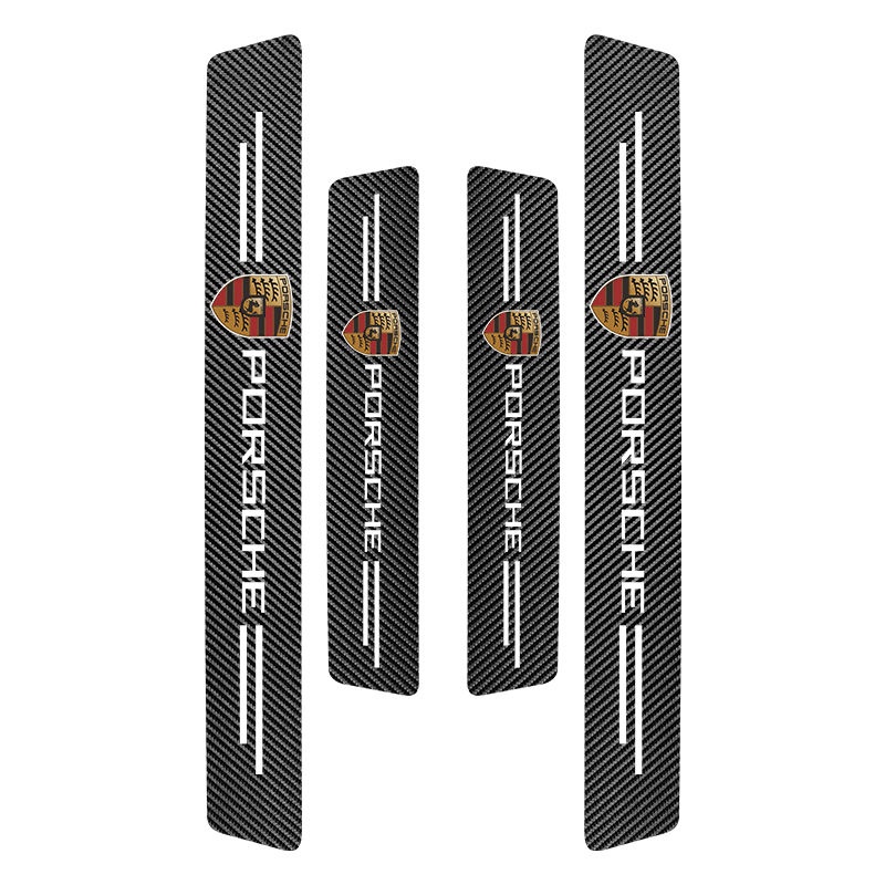 Porsche logo door sill protection sticker macan Cayenne Cayman taycan 718 Boxster 911 Panamera modified pedal decoration carbon fiber texture anti-step sticker