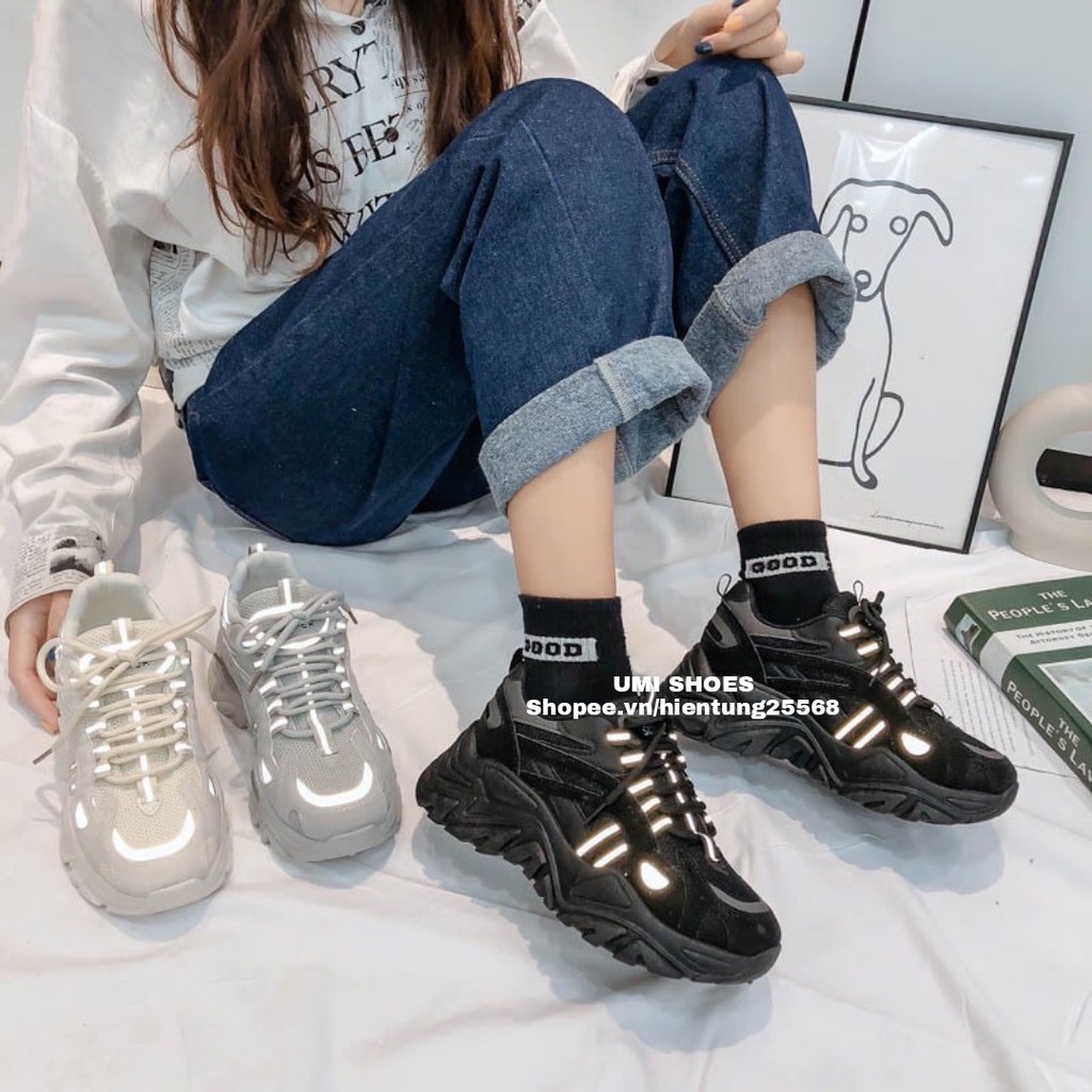 [NOWSHIP HN] Giày thể thao nữ Ulzzang mã DRT nâng độn đế cao 5cm êm đẹp cá tính kiểu mới hot phản quang màu đen/kem/xám | WebRaoVat - webraovat.net.vn