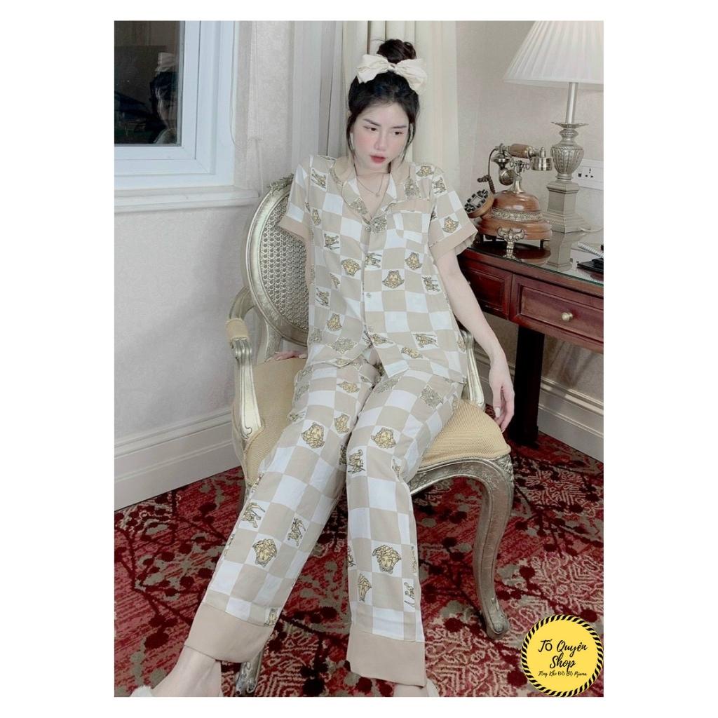 Đồ bộ nữ pijama lụa ngủ mặc nhà tay ngắn quần dài mango dễ thương Tố Quyên Shop