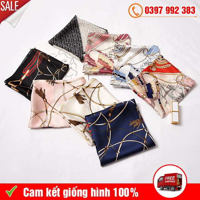 Khăn Turban Lụa Satin Vuông 70x70 cm Choàng Cổ Đội Đầu Làm Áo Yếm Cho Nữ